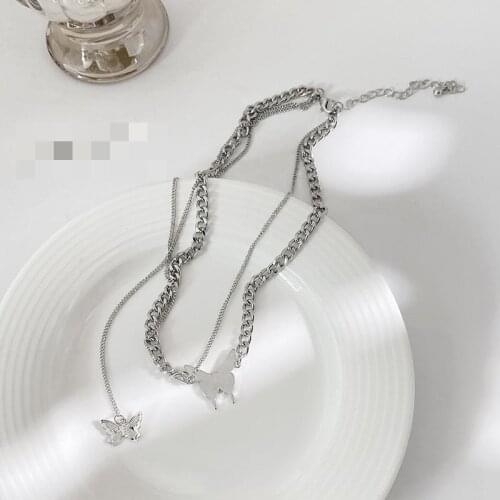 Korean Version Of The Necklace 2021 Fashion New Wild Niche Net Red Butterfly Double Chain Necklace Womens Sales Best Friends