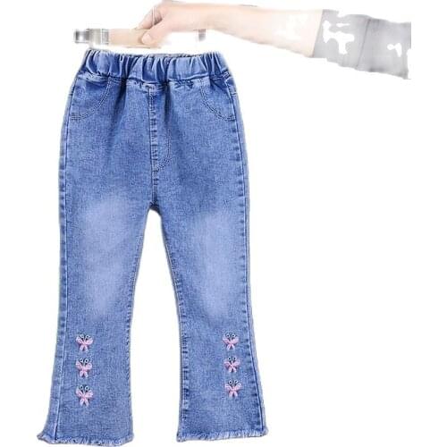 Korean Good Quality Spring Kids Jeans Children Pants Baby Girls Autumn Denim Trousers Infant Cute Clothing Cartoon Boot Cut Pant