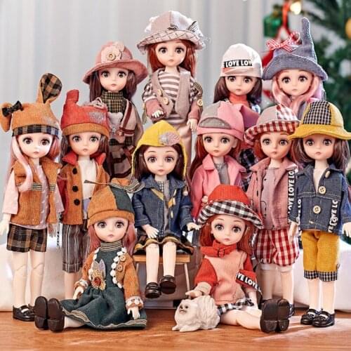 New 12 Inch 13 Movable Joints BJD Doll 30cm 1/6 Makeup Dress Up Cute Brown Eyeball Dolls With Fashion Dress For Girls Toy