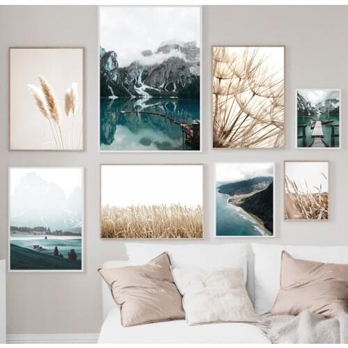 Bridge Sea Mountain Dandelion Reed Bunny Tail Grass Wall Art Canvas Painting Posters And Prints Wall Pictures For Living Room