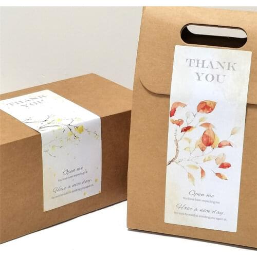 50Pcs White Thank You Stickers With Leaves Flowers Pattern Gift Packaging Decoration Sealing Labels For Small Busines Waterproof