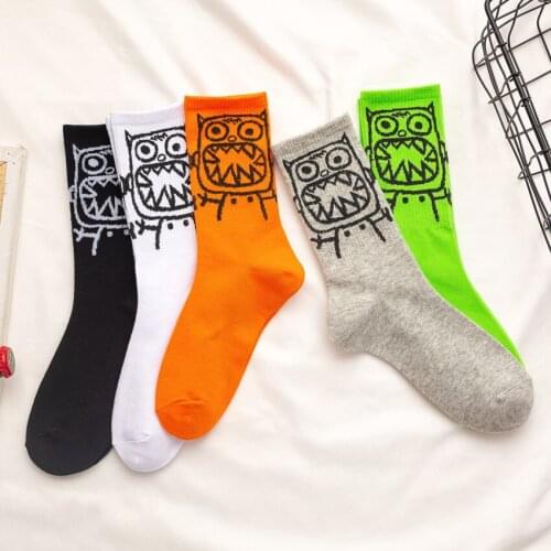 Socks Female Cartoon Tide Socks Tube Ins Tide Student Couple Mens Socks Four Seasons Sports Socks Cotton Pure Little Monster