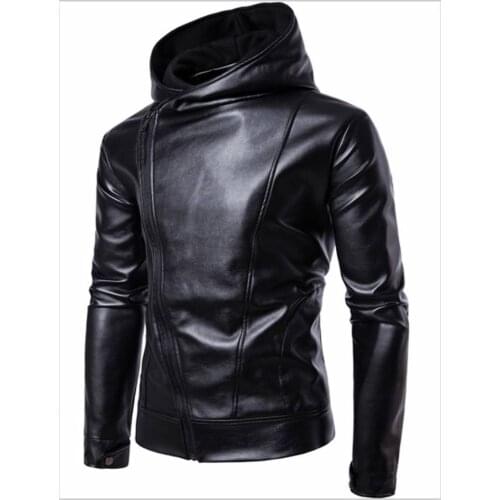 2021 new boutique punk mens motorcycle multi zipper Leather Motorcycle Leather Fashion Hooded Jacket