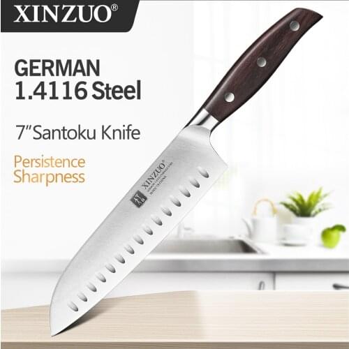XINZUO High Quality Stainless Steel 7'' Santoku Knife Din 1.4116 Slicing Chef Kitchen Knives Red Sandalwood Handle Cook Cutter