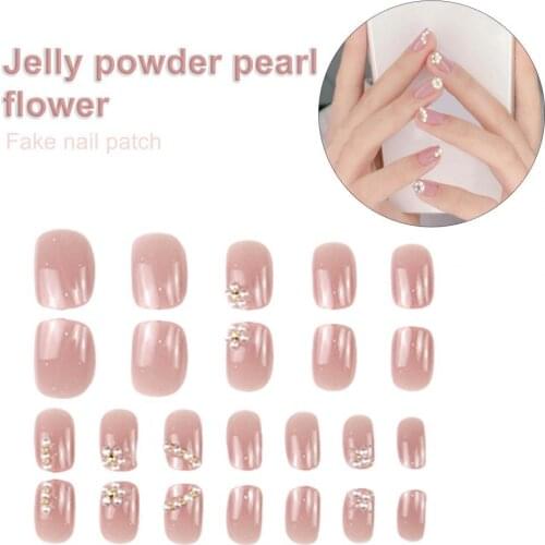 Fadeless Fine Workmanship Pearl Floral Jelly Pink Fake Nails Art Sticker Pieces for Birthday