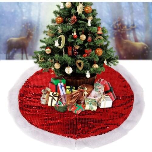 Sequins Plush Christmas Tree Skirt With Invisible Nylon Closure Xmas Tree Decorative Mat Holiday Home Decoration Supplies
