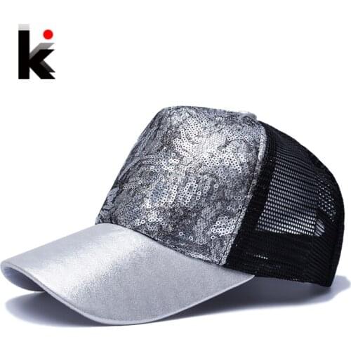 Casual Hats For Women Sequins Flashes 5 Panel Trucker Hip Hop Cap Girl 's Breathable Mesh Hat Summer Baseball Bone Feminino