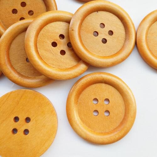 20PCS 2" 50MM 5CM Large Wooden Buttons Natural 4 Holes Round Sewing Button Embellishments Crafts Scrapbooking Boutons