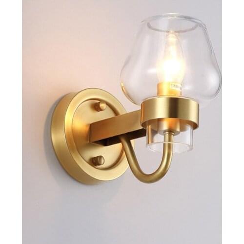 Nordic copper luxury LED wall lamp Post-modern living room decor lighting aisle stairs bedroom bedside glass lights fixture