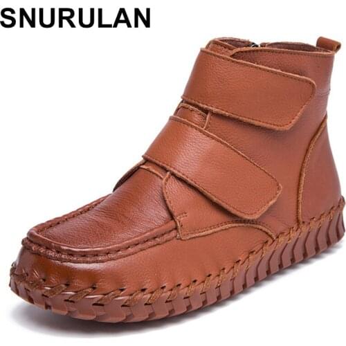 SNURULAN 2018 Hot Brand Design Retro Handmade Women Boots Lady Sale Shoe Martin Boots Genuine Leather Ankle Shoes Vintage Casual