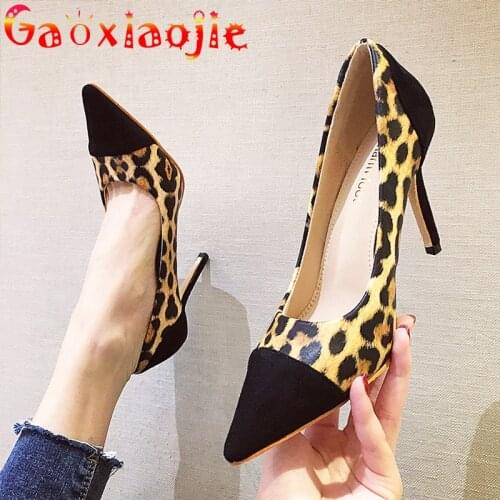 Ladies Shoes 2021 New Patchwork Pointed Shallow Mouth High Heels Sexy Leopard Print Comfortable Everyday Office Single Shoes