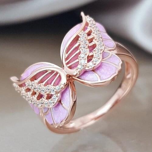 USTAR Butterfly Rings for women new 2019 Jewelry Rose Gold Crystals Finger Engagement Rings Female Anel gift
