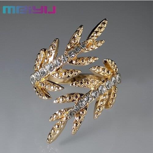 Bohemian Brilliant Metal Plated 18K Gold Ring Micro Inlaid White Diamond Vintage Leaf Stacking Ring for Women Fashion Jewelry