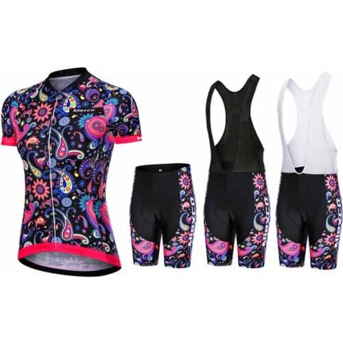 Womens Short Sleeve Cycling Jersey with Shorts Yellow Green Blue Floral Botanical Bike Clothing Suit Quick-Dry Mountain Female