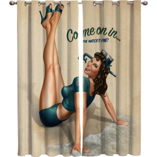 Vintage Pin Up Girls Window Treatments Curtains Living Room Bedroom Floral Drapes Window Treatment Window