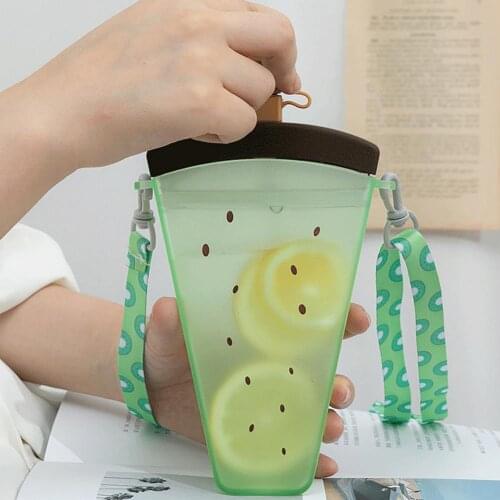 Large Capacity Orange Water Bottle Hanging Band Fruit Design Watermelon Plastic Strap Straw Easy-carrying Travel Water Cup