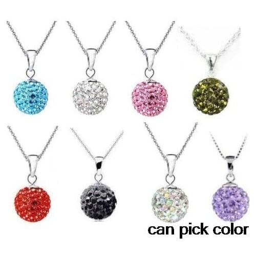 High quality mixed Fashion Micro Pave CZ clay wedding ball Pendant Silver Plated Chain crystal Necklace fr234