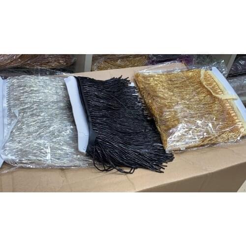 High class beaded Fringe Ribbon Trim Fringe Tassel Lace Trim YG-863 in gold color silver and balck color with good quality