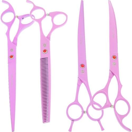 8.0" Japan 440C Pets Grooming Scissors Purple Dragon Cats Cutting Curved Shears 7.5" Thinning Tesouras Dogs Hair Clippers B0056B
