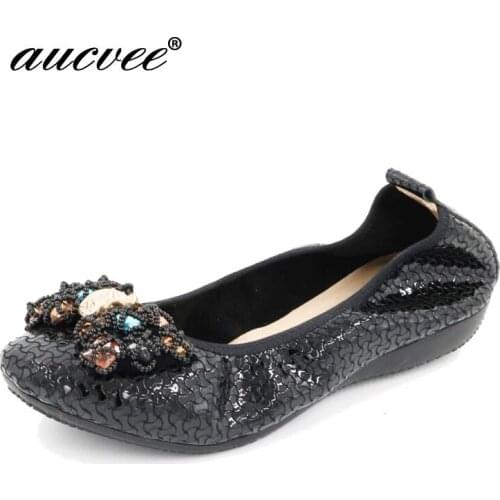 AUCVEE Fashion 2019 Flats Shoes Women Ballet Princess Shoes For Casual Crystal Boat Shoes Rhinestone Women Flats PLUS Size RX155
