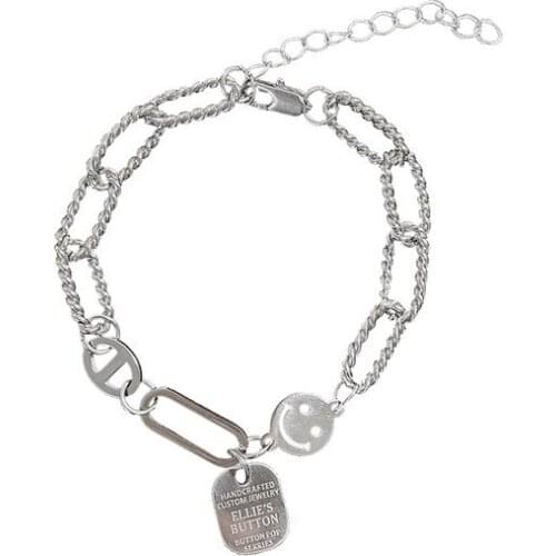 POTCET Womens Stainless Steel Square Brand Smiley Titanium Steel Bracelet Geometric Fashion Hip Hop Personality Party Jewelry