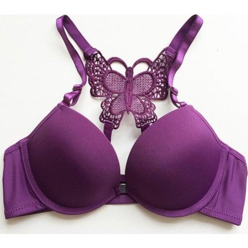 Women Sexy Bra Set With Underwire Front Closure Seamless AB Cup Cross Straps Butterfly Lace Summer Sujetador Para Mujer T1468