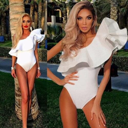 UK Womens One Shoulder Ruffled Bodysuit Jumpsuit Lady Tops Romper Swimwear