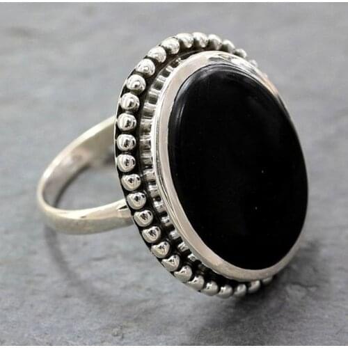 High Quality Antique Silver Plated Women Ring Christmas New Ring Black Round Onyx Rings Fine Jewelry Drop Shipping