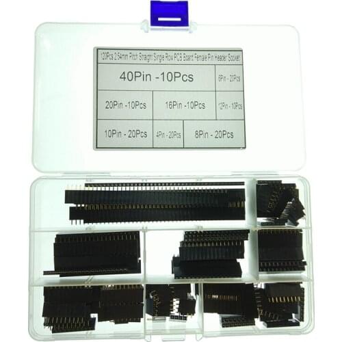 120Pcs 2.54MM Single Row PCB Board Female Pin Header Strip Stackable Header Connector Strip Assortment Kit