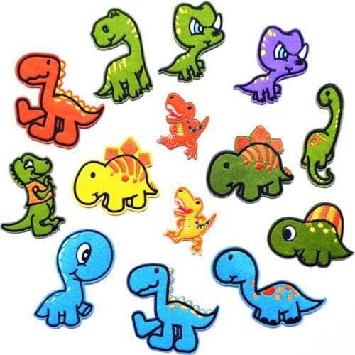 L93F 14Pcs Colorful Cartoon Dinosaur Sew/Iron On Appliques DIY Embroidered Patches