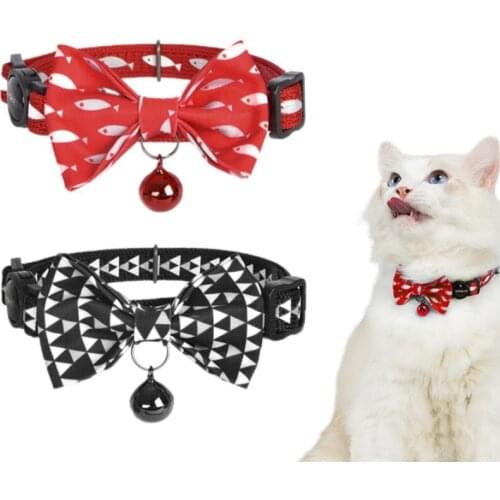 2pcs/set Cat Collar with Bell Bowtie Breakaway Cat Safety Collars Necklace for Cats Kitten Charm Adjustable Cat Accessories