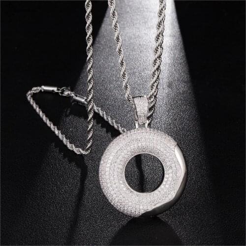 3MM Hip Hop Bling Iced Out Cubic Zircon CZ Stone Doughnut Pendants & Necklaces Donut Necklace For Men Jewelry With Rope Chain