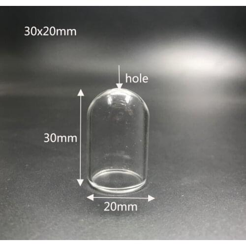 30x20mm Clear mini empty glass Wish Bottle Tube jars with hole diy glass vial cover dome globe bubble pendant accessories 10pcs