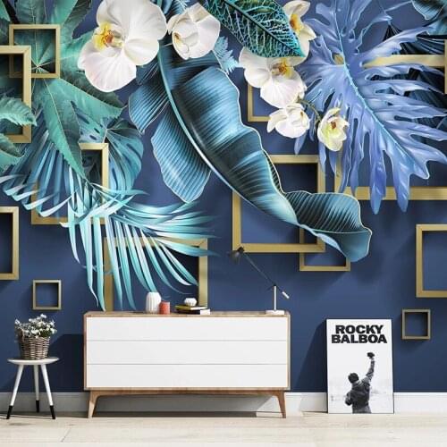 Custom 3D Wallpaper Murals Plant Leaf Flower Geometric Lattice 3D Modern Living Room Sofa TV Background Photo Wall Paper Mural