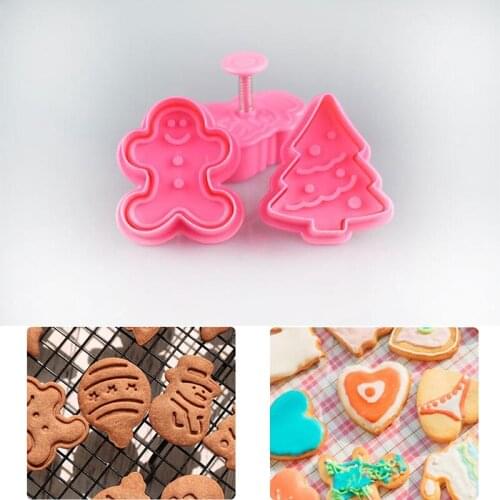 4pcs Cookie Stamp Cutters 3D Cookie Plunger Cutter Christmas Bake Biscuit Mould