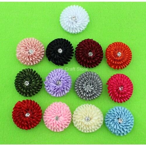 50pcs/lot ribbon cabbage flowers w/ rhinestone , 1.3inch satin flower, Clutch pin, stick pin supplies, hair bow supplies mixed