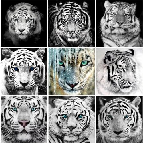 5D DIY Diamond Painting Animal White Tiger Diamond Embroidery Cross Stitch Kit Rhinestone Crafts Home Decoration Mosaic Picture