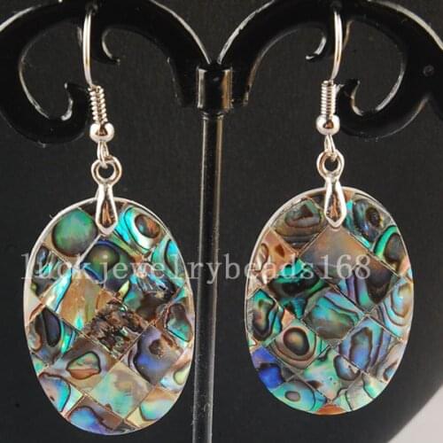 Free Shipping Women Fashion Jewelry New Zealand Blue Abalone Shell Oval Earring 1Pair C3174