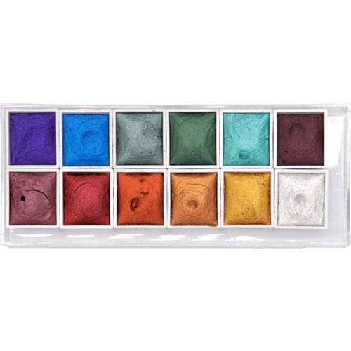 12 Colors Watercolor Paint Set Metallic Glitter For Artists School Stationery Graffiti Tool Solid Pigment Art Supplies Students