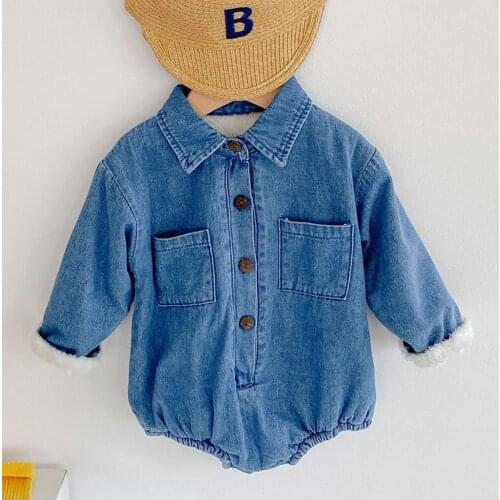 Autumn Kids Boys Girl Long Sleeve Cowboy Thicken Rompers Clothes Newborn Infant Baby Boys Girls Knit Rompers Clothing