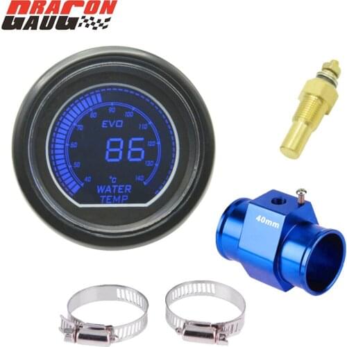 Dragon Gauge 52mm Sunglasses surface Black shell Digital display LCD Car Water Temp Gauge Celsiu Temperature meter Free shipping
