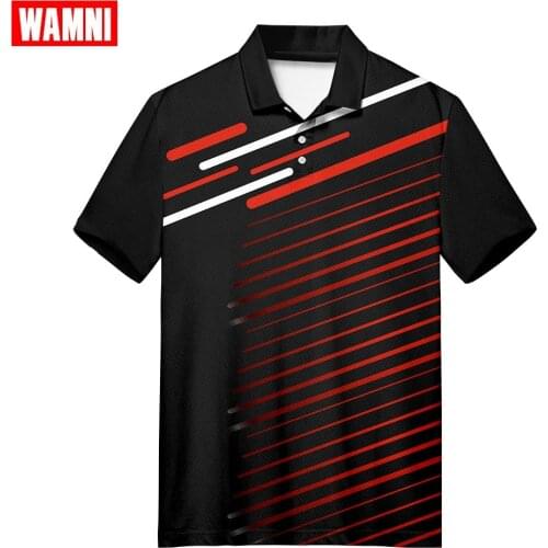 WAMNI Fashion Men Business Badminton Polo Shirt Summer Casual 3D Sport Turn-down Collar Harajuku Black Twill Polo