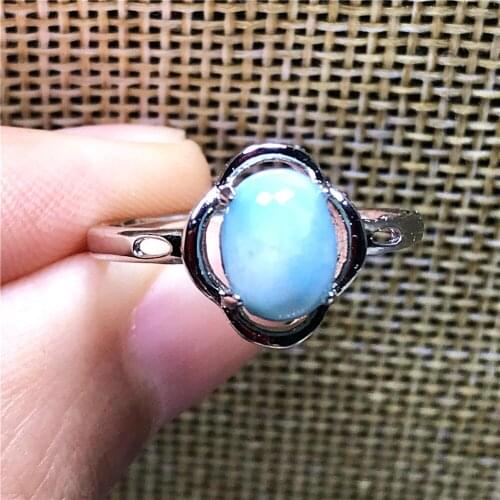 Top Natural Blue Larimar Ring Jewelry For Woman Man Silver 7x5mm Beads Dominica Water Pattern Gemstone Adjustable Ring AAAAA