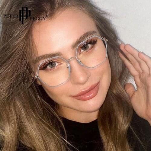 Polygon Anti Blue Light Glasses Women Designer Geometry Metal Frame Fashion Transparent Bluelight Glasses Womens Spectacles