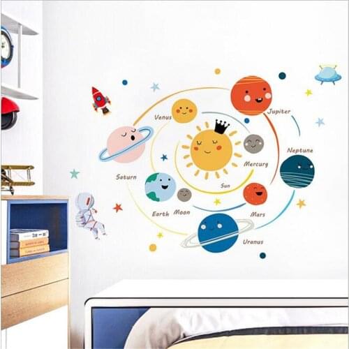 Cartoon Hand Drawn Solar System Wall Sticker Kindergarten Bedroom Baby Room Decoration Wall Decals Room Interior PVC Sticker