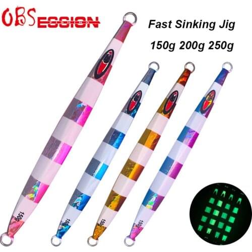 OBSESSION 150g 200g 250g Hard Metal Lead Fishing Jig Stripe Luminous Fishing Bait Saltwater Deepsea Fast Fall Sinking Jig Lure