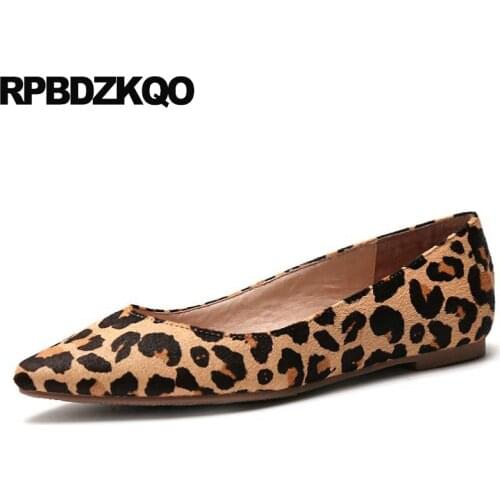 Latest designer shoes women luxury 2019 flats shallow pointed toe leopard print grey china chinese genuine leather suede ladies