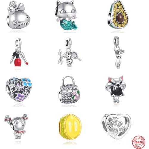 Newest European Fit Original Pandora Charms Silver 925 Bracelet Jewelry Diy Beads Little Mermaid Rabbit Dog Durian Accessories