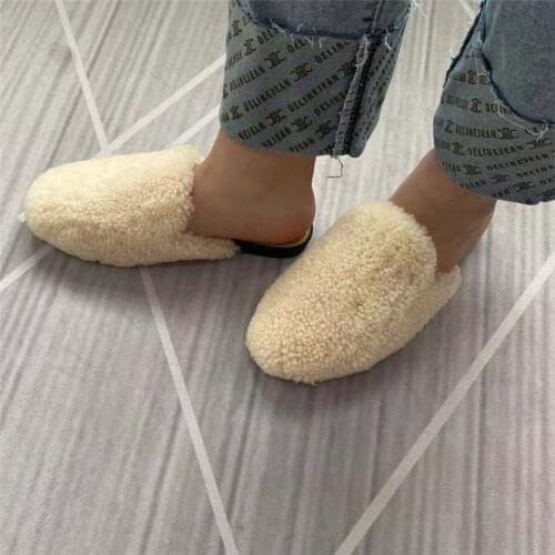 2021 New Slippers Women Fashion Lamb Hair Women Half Slippers Muller Shoes Casual Slippers Women Summer Shoes Flat Sandals