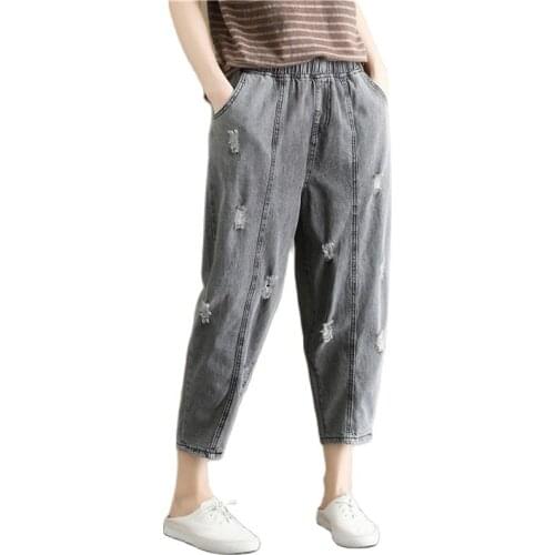 2021 Women Summer New Style Plus Size Jeans Women Are Thin And Wild Loose Jeans With Holes Infemale Casual Nine-Point Pants A247